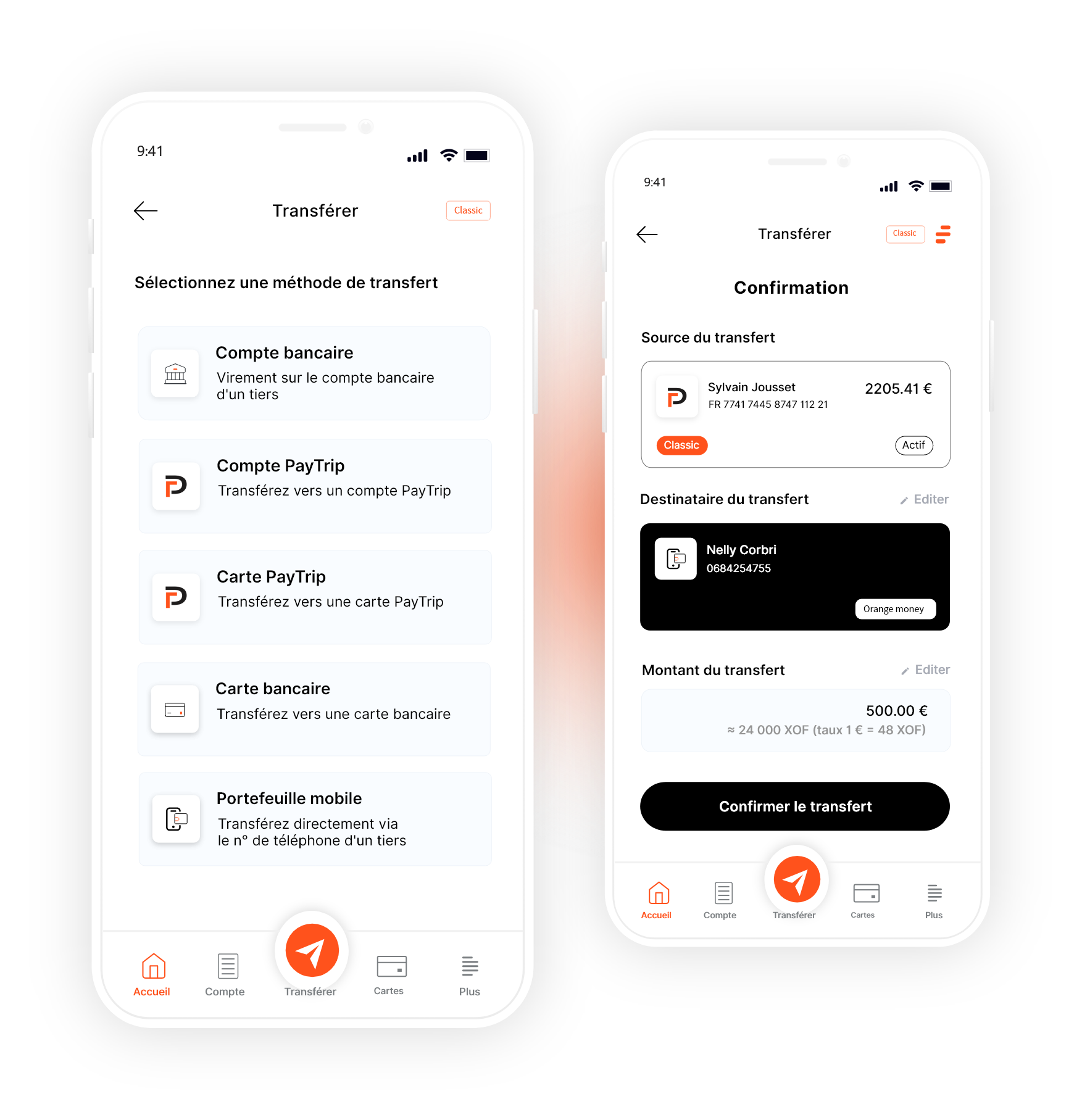 écran transferts PayTrip